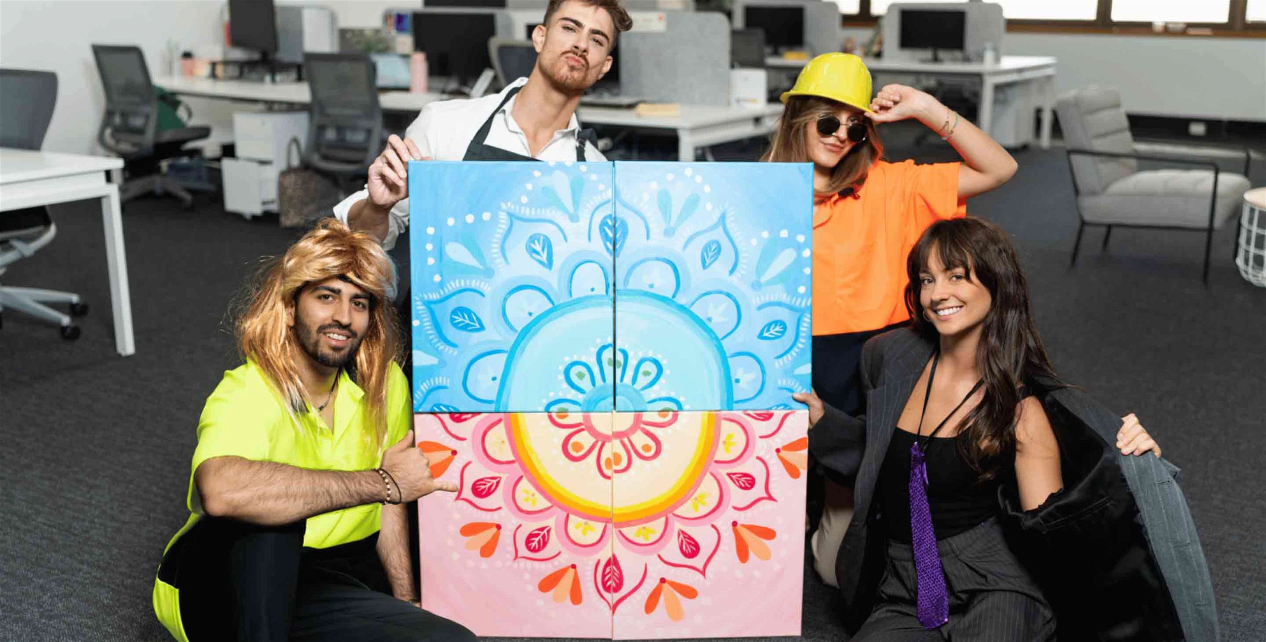 Team Building Activities Australia. Corporate events where everyone can paint together to create an artwork masterpiece at Pinot and Picasso