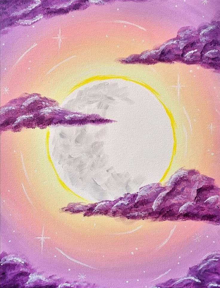 Pinot & Picasso Catching Dreams artwork with purple clouds and stars surrounding the moon