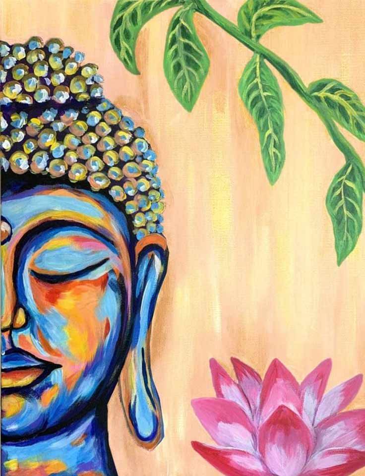 Pinot & Picasso Namaste artwork of a abstract coloured buddha and a lotus flower