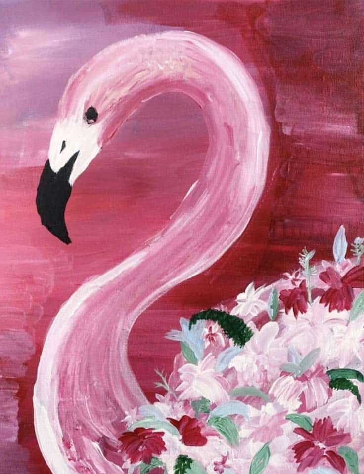 pink flamingo with flowers as feathers painting from Pinot & Picasso