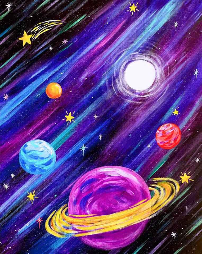 galaxy artwork with planets and stars for Pinot & Picasso